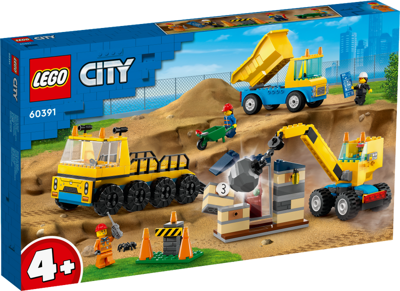LEGO 60391 City - Rakennustyömaan ajoneuvot, nosturi ja purkupallo