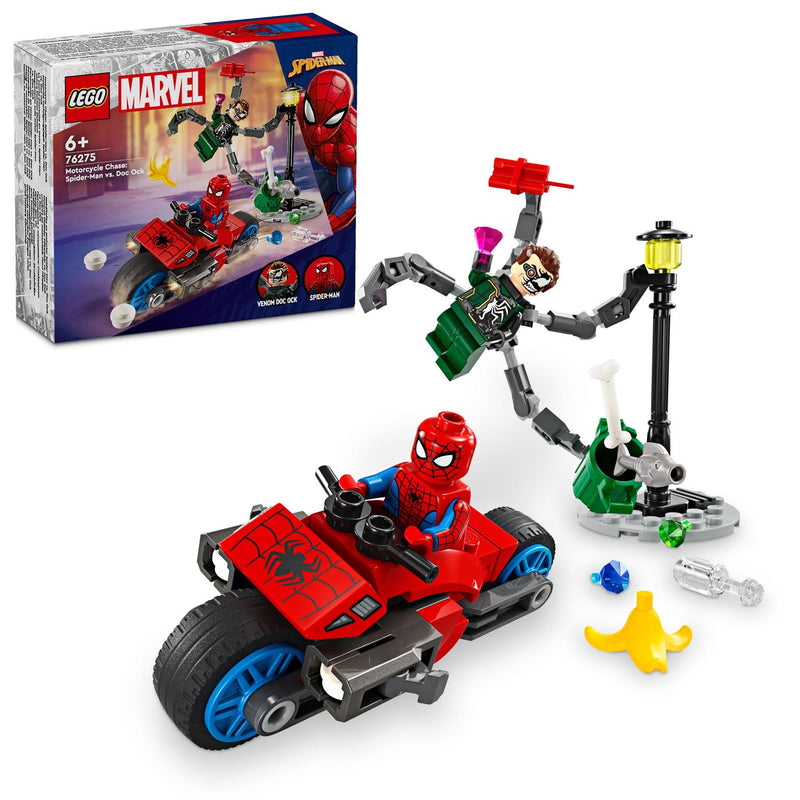 LEGO 76275 Super Heroes - Takaa-ajo moottoripyörällä: Spider-Man vastaan Tohtori Mustekala