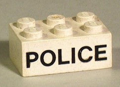 LEGO 2x3 Peruspalikka POLICE-teksti suoralla fontilla 3002pb05