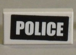 LEGO Sileä Litteä 1x2 Police mustalla taustalla 3069bpb080