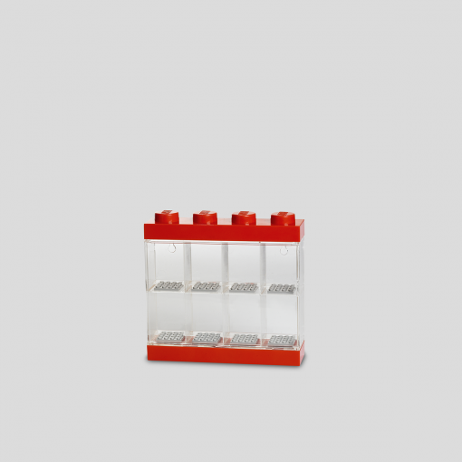 LEGO minifiguurivitriini pieni 8 figuurille punainen